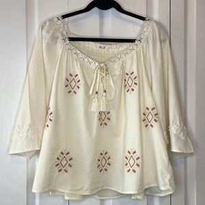 Miss Me Cream Colored Blouse with Tassles